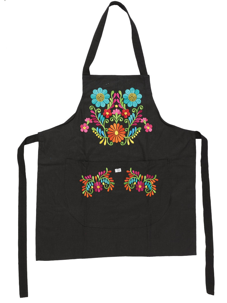 Mexican Artisanal Embroidered Apron 50% Cotton, %50 Polyester Bllack 603197