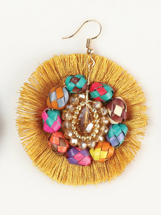 Artisanal Handcrafted Earrings Palm-Silk Thread Gold 603250