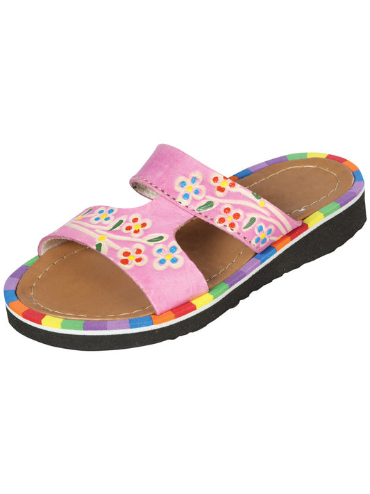 Artisanal Mexican Sandals Leather Pink 603386