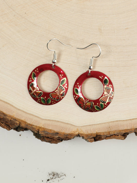 Artisanal Hand Painted Earrings 1" Copper Red 603445