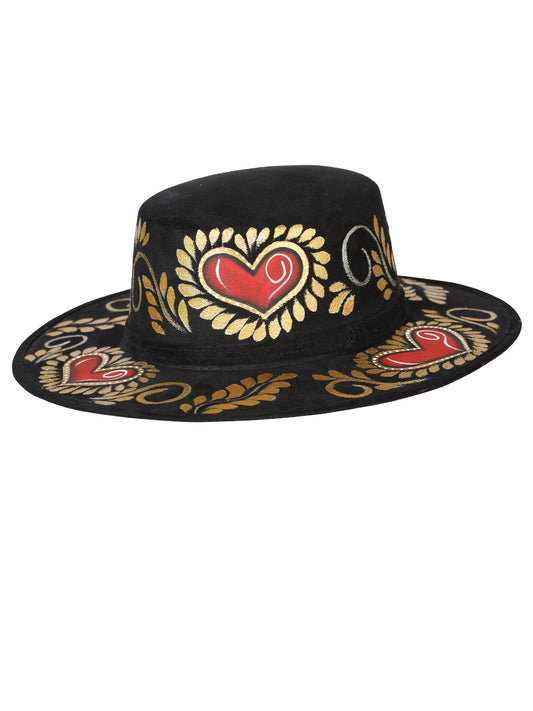 Artisanal Mexican Hand-Painted Hat Suede Black 603722