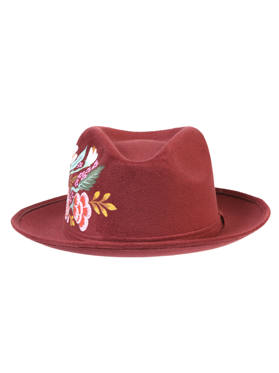 Artisanal Hand Painted Hat Suede Wine 603821