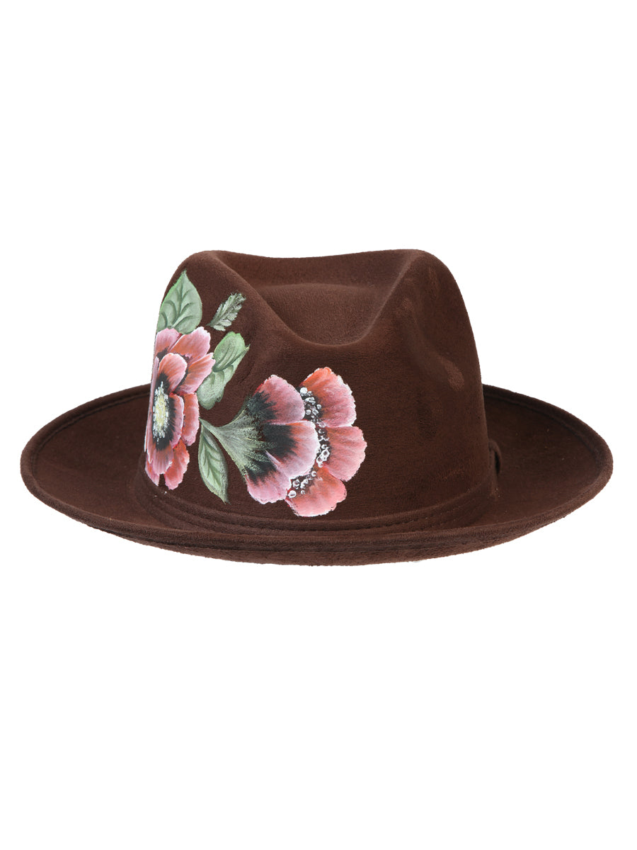 Artisanal Hand Painted Hat Suede Brown 603822