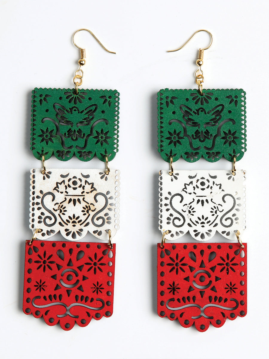 Artisanal Handmade Earrings Wood Tricolor 603945