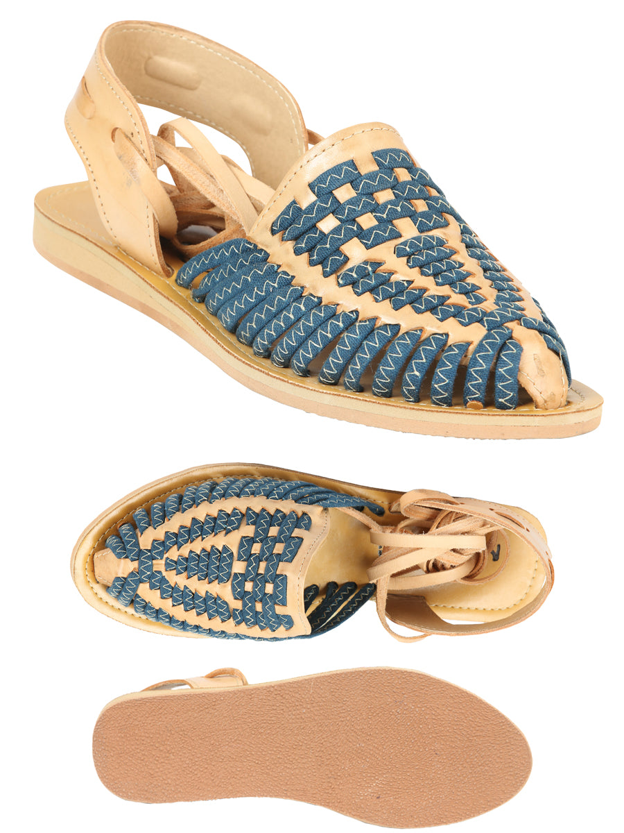 Mexican Artisanal Sandals Leather Tan/Blue 604019
