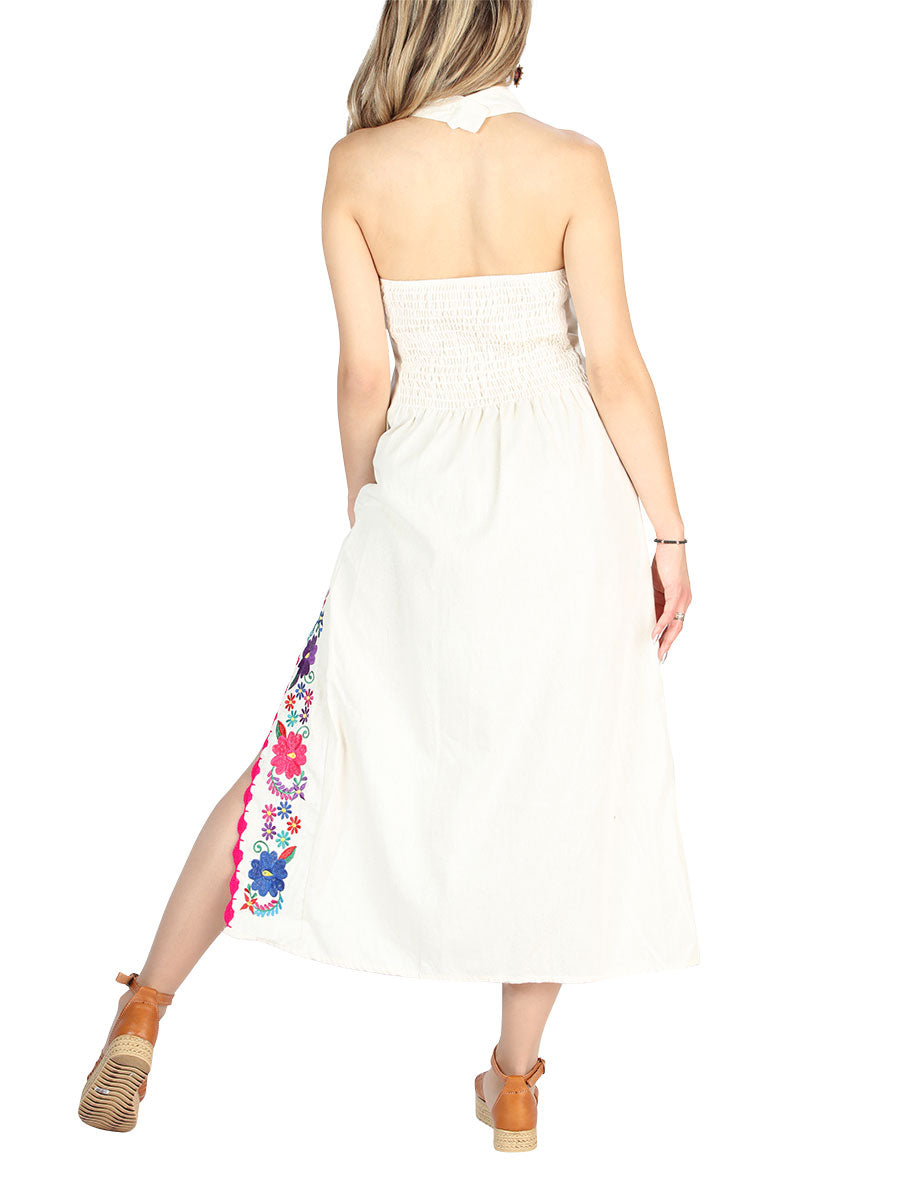 Artisanal Embroidered Dress 100% Cotton Beige 604055